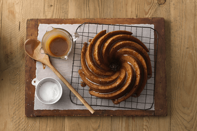 Betty Crocker One-Bowl Caramelized Banana Bread Bundt Cake with Salted Caramel Glaze