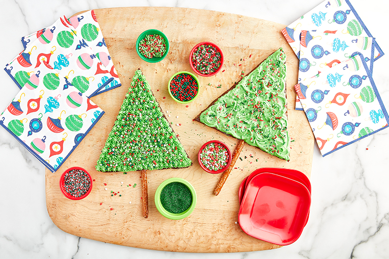 Christmas tree brownies decorated with green frosting