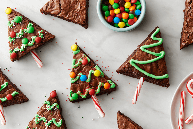 Brownies decorados de árbol de navidad