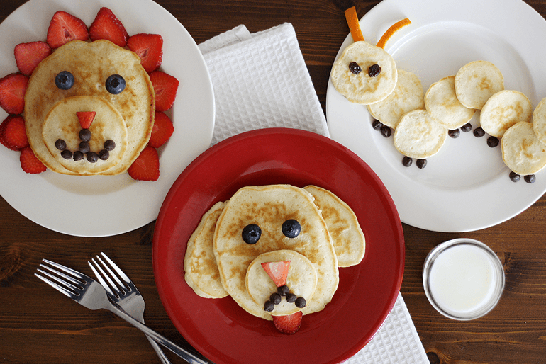 hotcakes con formas de animales